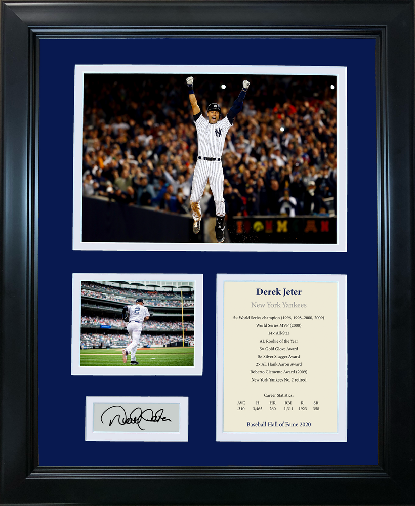 Framed Derek Jeter Hall of Fame Facsimile Laser Engraved Signature Auto New York Yankees Baseball 11"x14" Photo Sig Collage (ONLINE ORDER ONLY)