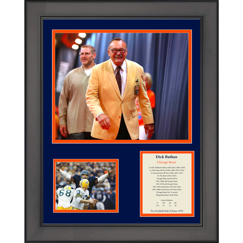 Framed Dick Butkus Hall of Fame Chicago Bears Football 11"x14" Three Photo Collage (ONLINE ORDER ONLY)