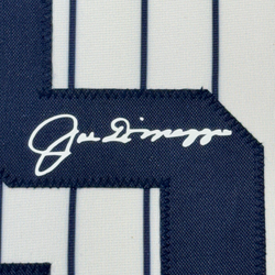 Framed Facsimile Autographed Joe DiMaggio 35x39 New York Pinstripe Reprint Laser Auto Baseball Jersey (ONLINE ORDER ONLY)
