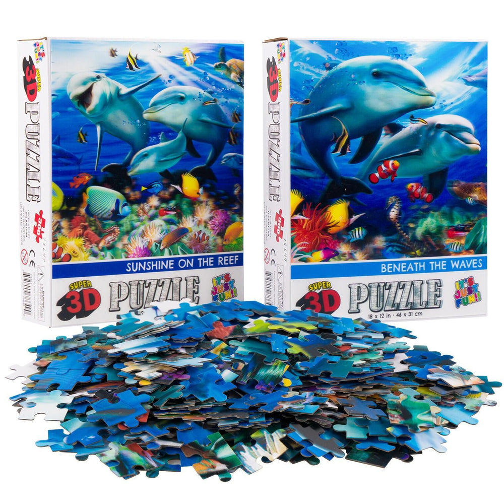Dolphin Family & Couple Set of 2 300 Piece Lenticular Jigsaw Puzzles Prime 3D (ONLINE ORDER ONLY)