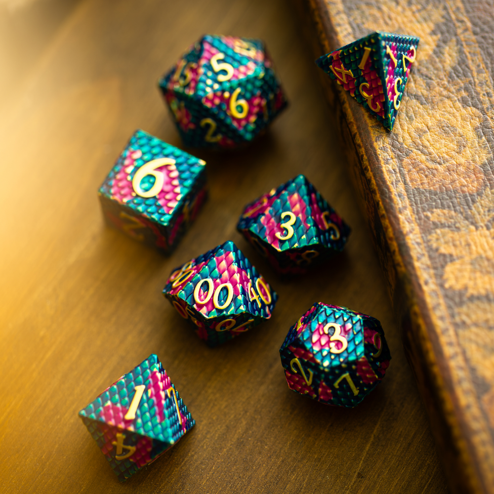 Dragon Scales Purple/Blue Metal DND Dice Set (ONLINE ORDER ONLY)