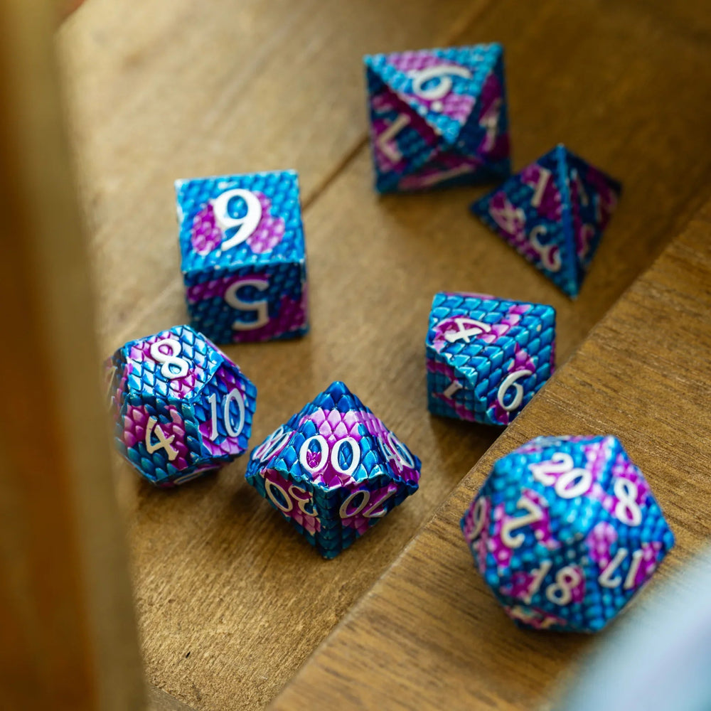 Dragon Scales White/Purple/Blue Metal DND Dice Set (ONLINE ORDER ONLY)