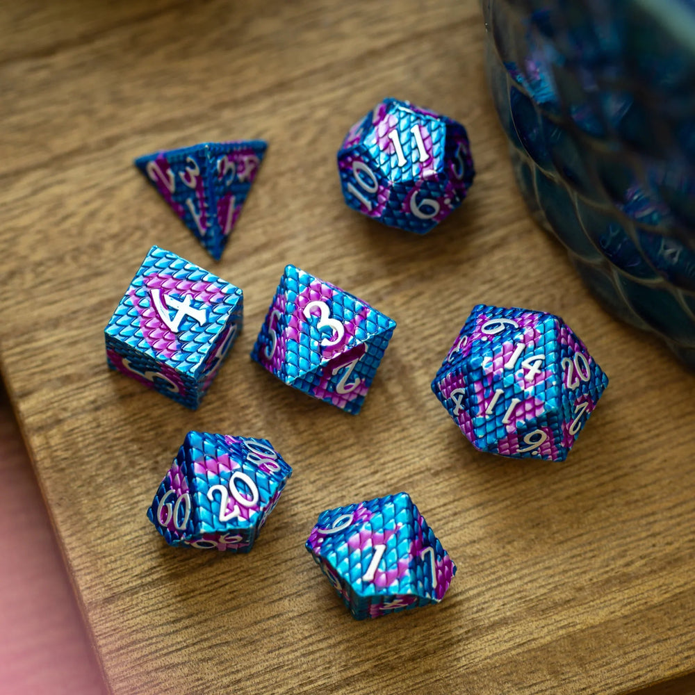 Dragon Scales White/Purple/Blue Metal DND Dice Set (ONLINE ORDER ONLY)