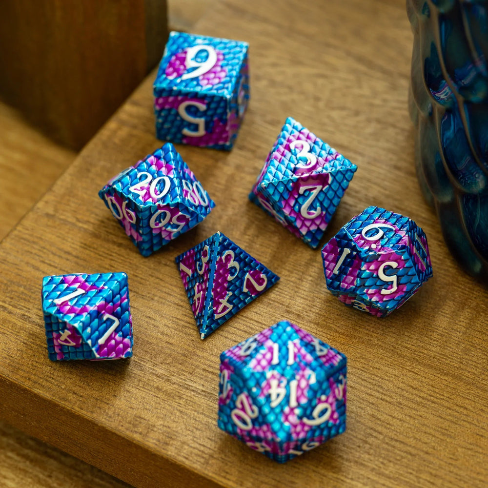 Dragon Scales White/Purple/Blue Metal DND Dice Set (ONLINE ORDER ONLY)