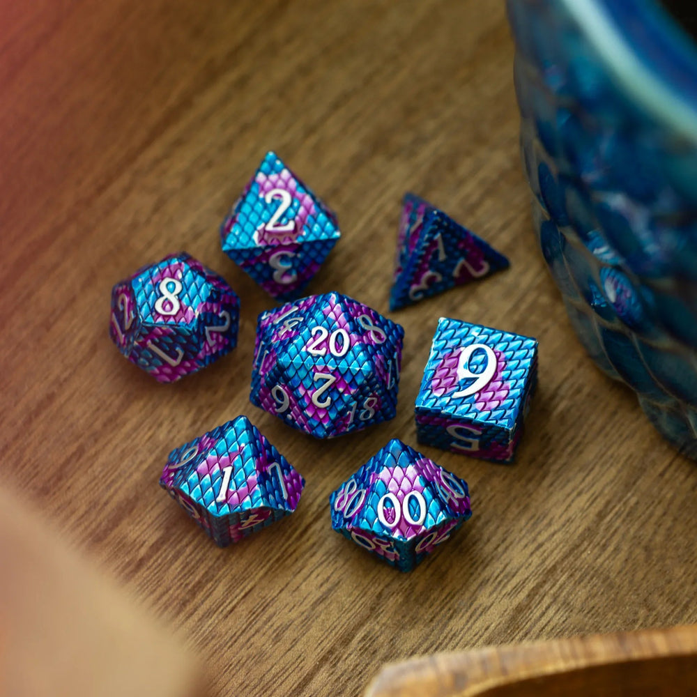 Dragon Scales White/Purple/Blue Metal DND Dice Set (ONLINE ORDER ONLY)