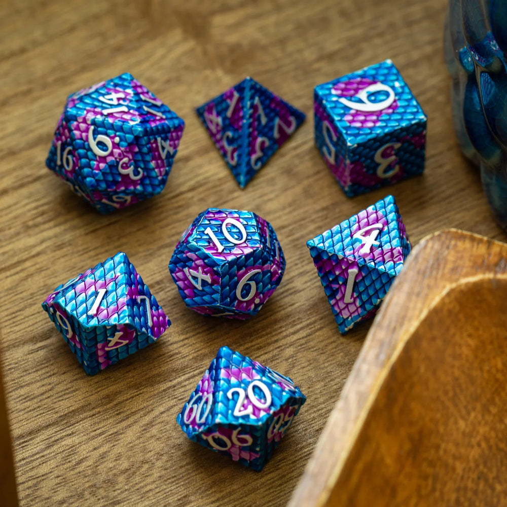 Dragon Scales White/Purple/Blue Metal DND Dice Set (ONLINE ORDER ONLY)