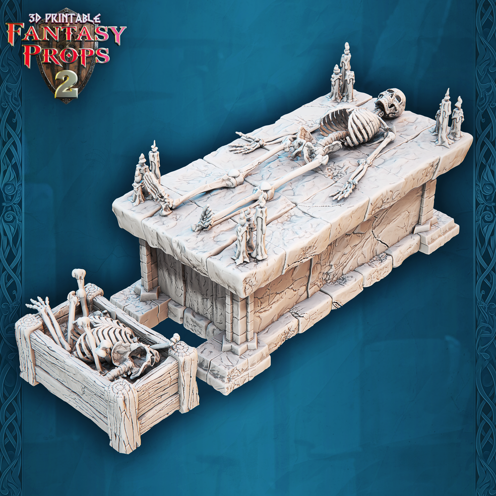 3D Printed STL Miniatures Fantasy Props 2 Dungeon Corpse Table 28 - 32mm War Gaming D&D (Online Only)