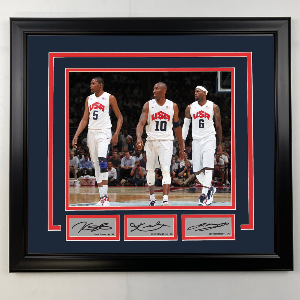 Framed Kevin Durant, Kobe Bryant and LeBron James Facsimile Laser Engraved Signatures USA 19x21 Basketball Photo (ONLINE ORDER ONLY)