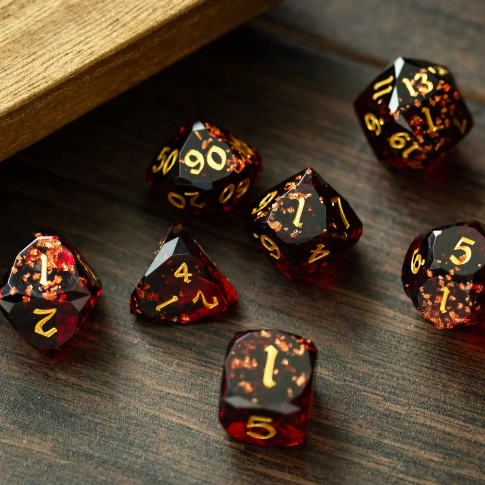 Dwarf Cut Dragonfire Handmade Resin DND Dice Set (ONLINE ORDER ONLY)