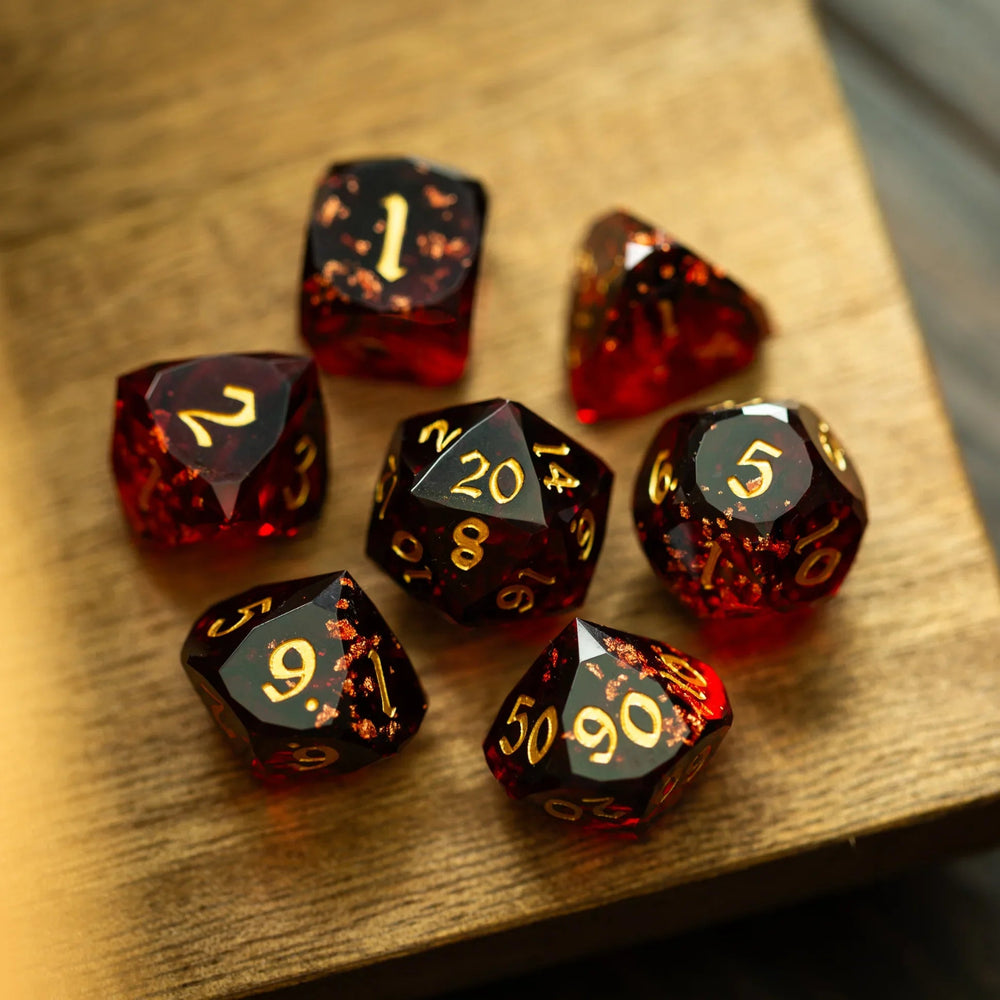 Dwarf Cut Dragonfire Handmade Resin DND Dice Set (ONLINE ORDER ONLY)