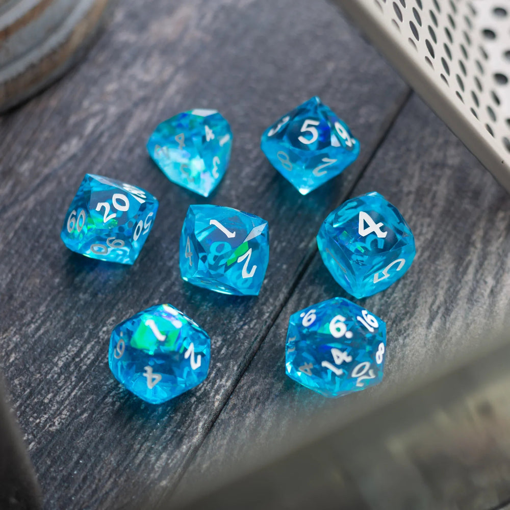 Dwarf Cut Ocean Blue Handmade Resin DND Dice Set (ONLINE ORDER ONLY)