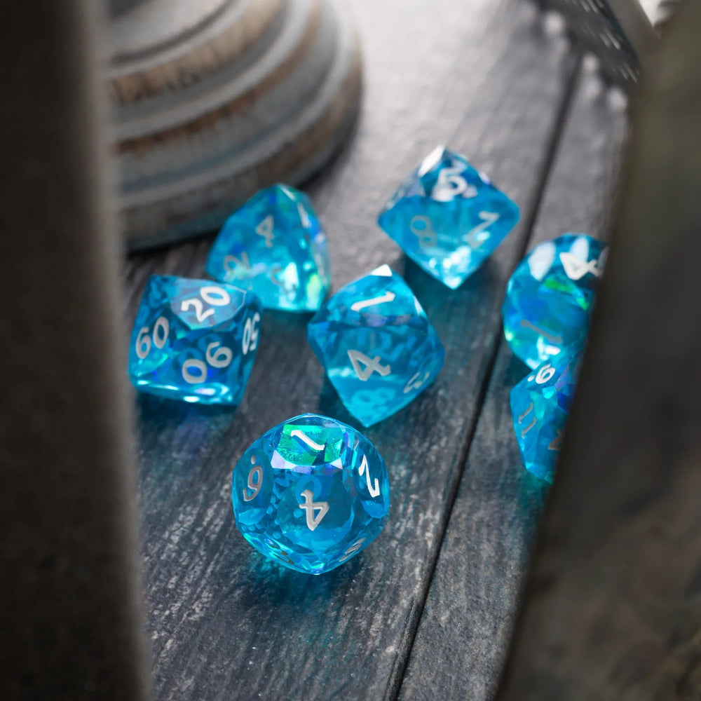 Dwarf Cut Ocean Blue Handmade Resin DND Dice Set (ONLINE ORDER ONLY)