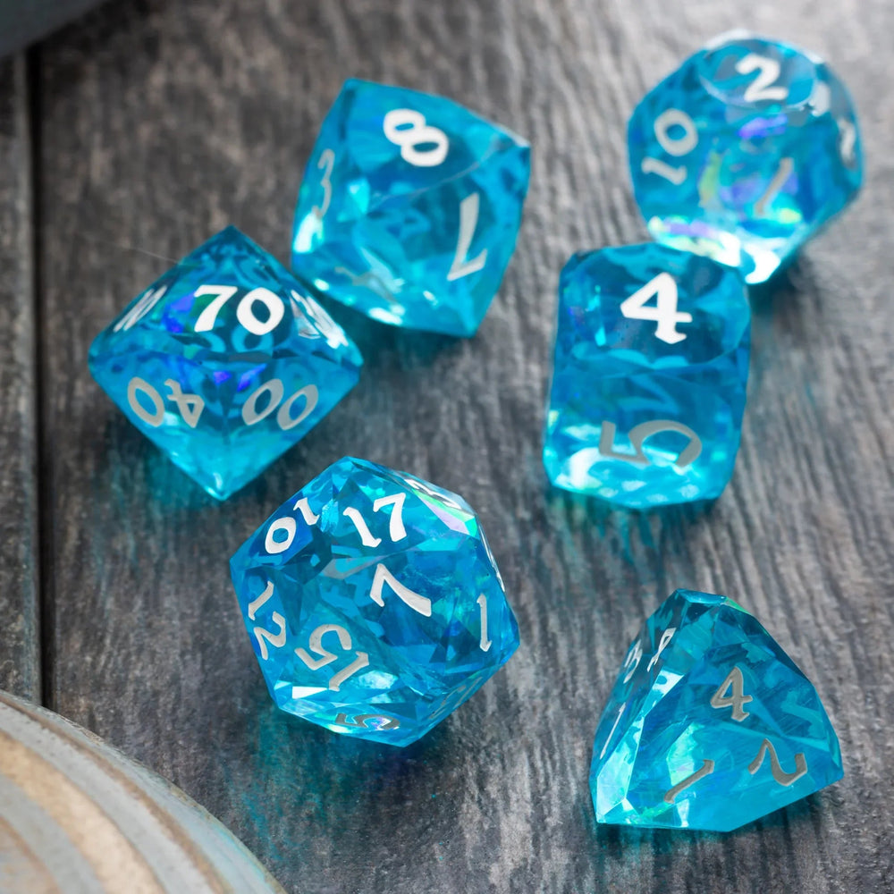 Dwarf Cut Ocean Blue Handmade Resin DND Dice Set (ONLINE ORDER ONLY)