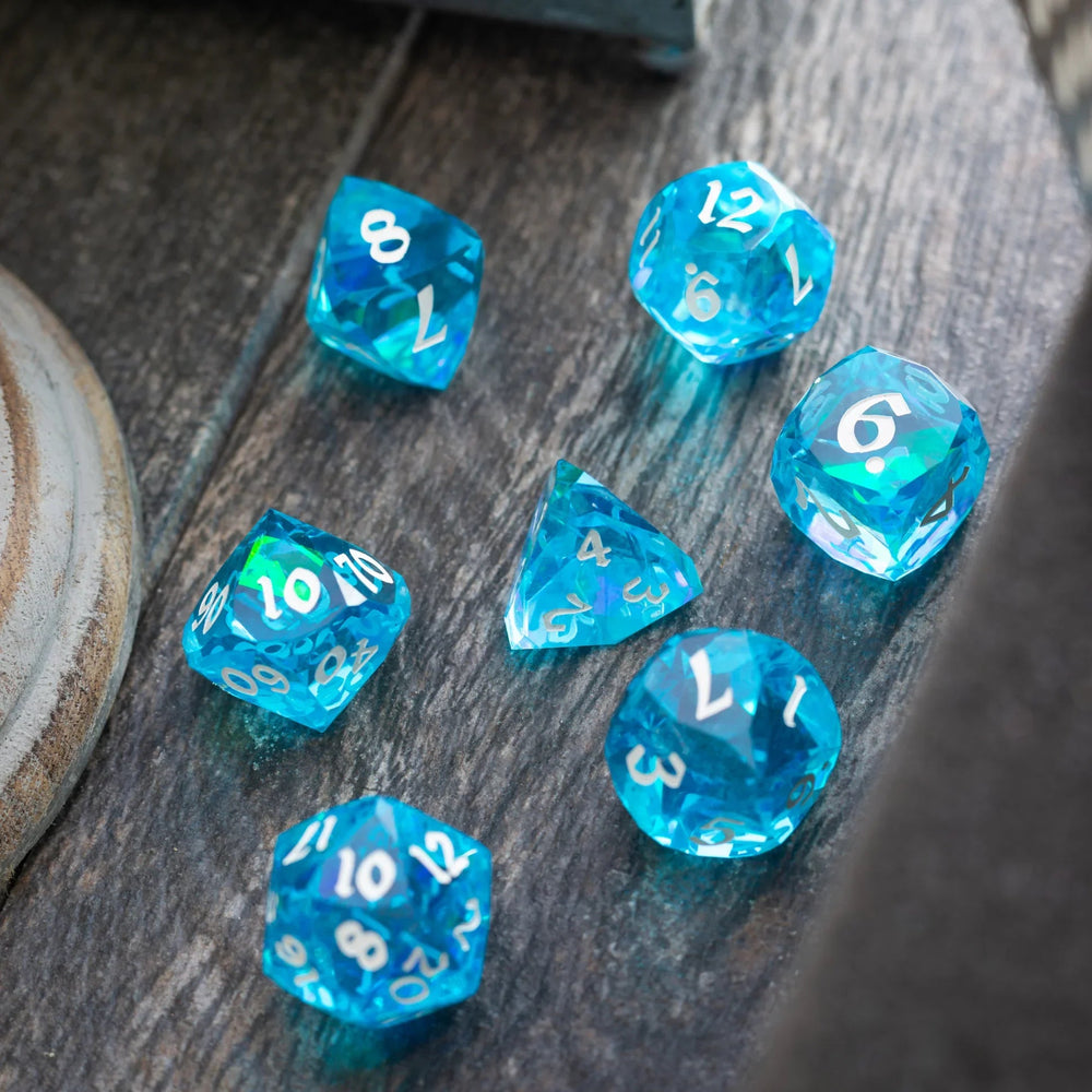 Dwarf Cut Ocean Blue Handmade Resin DND Dice Set (ONLINE ORDER ONLY)