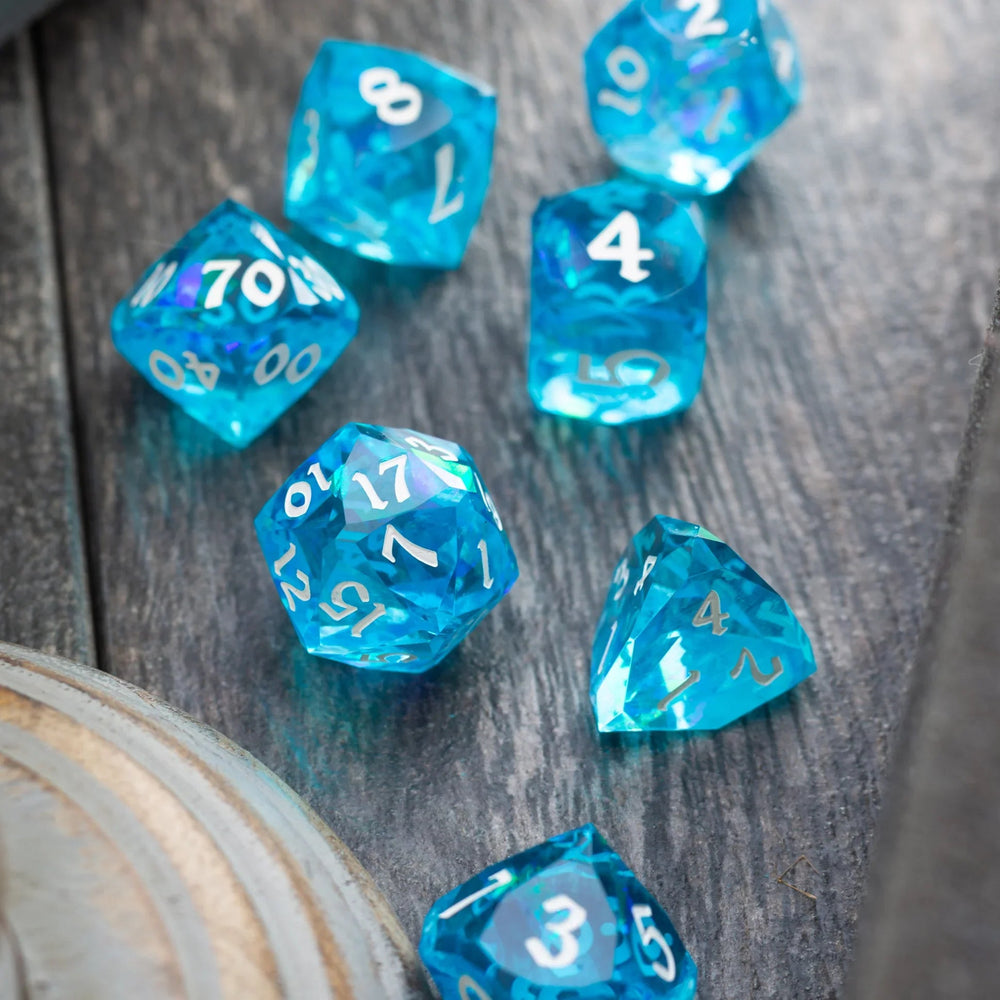 Dwarf Cut Ocean Blue Handmade Resin DND Dice Set (ONLINE ORDER ONLY)