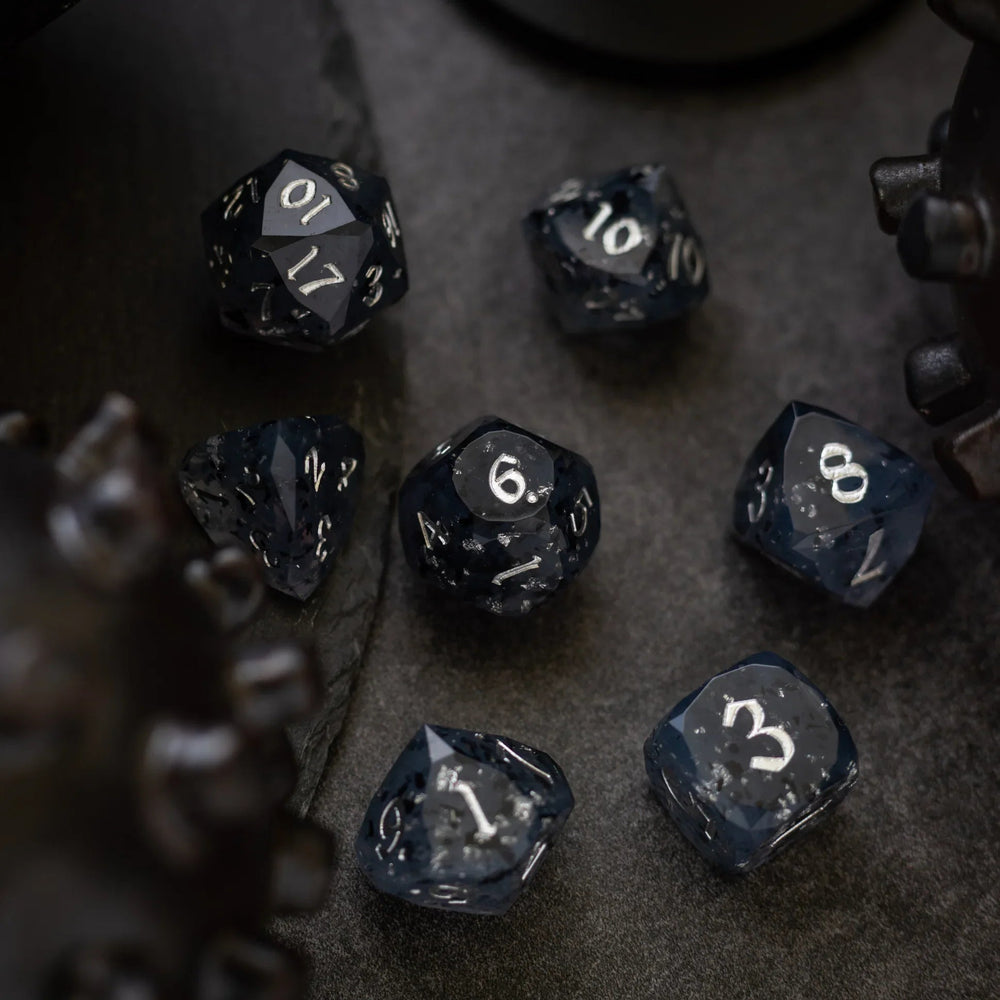 Dwarf Cut Smoky Midnight Handmade Resin DND Dice Set (ONLINE ORDER ONLY)