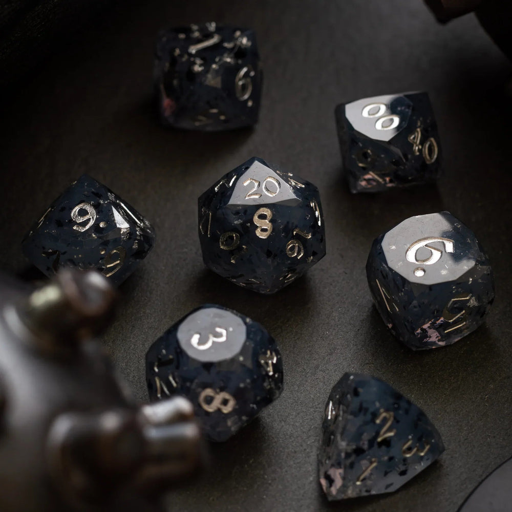 Dwarf Cut Smoky Midnight Handmade Resin DND Dice Set (ONLINE ORDER ONLY)