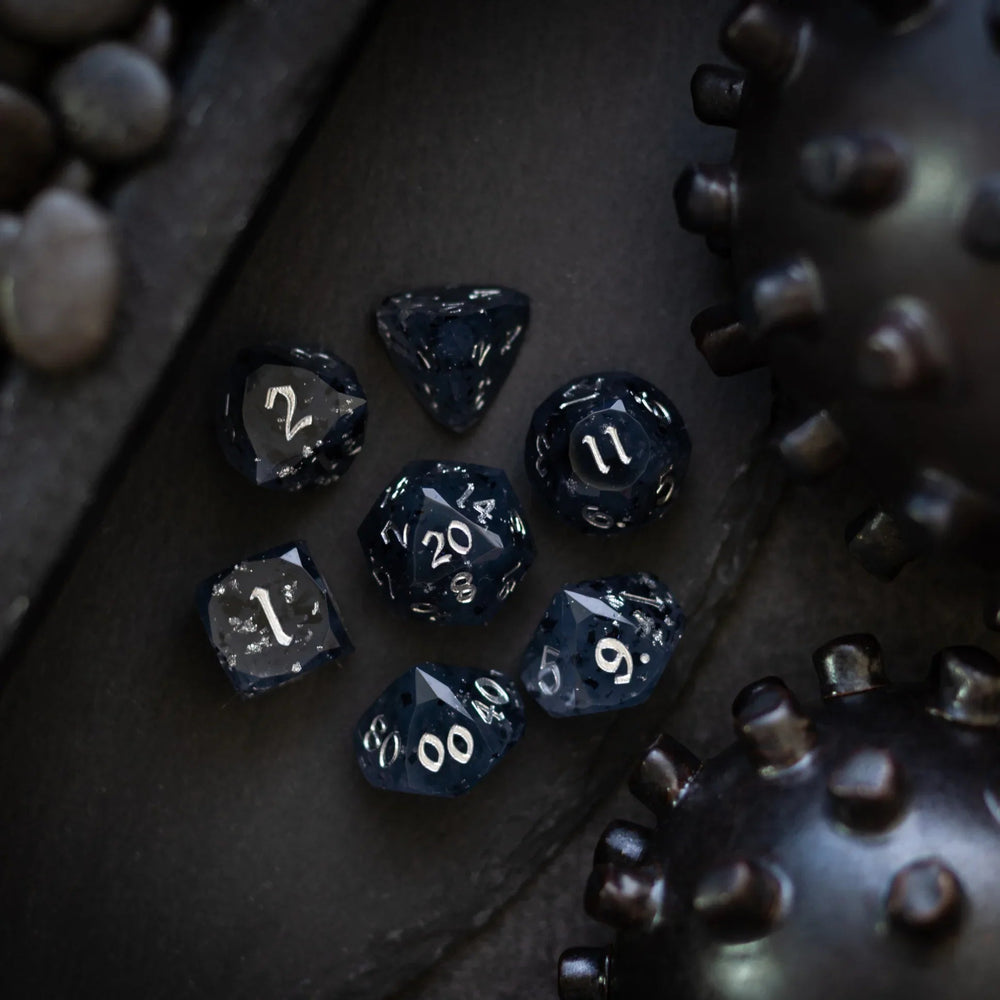 Dwarf Cut Smoky Midnight Handmade Resin DND Dice Set (ONLINE ORDER ONLY)