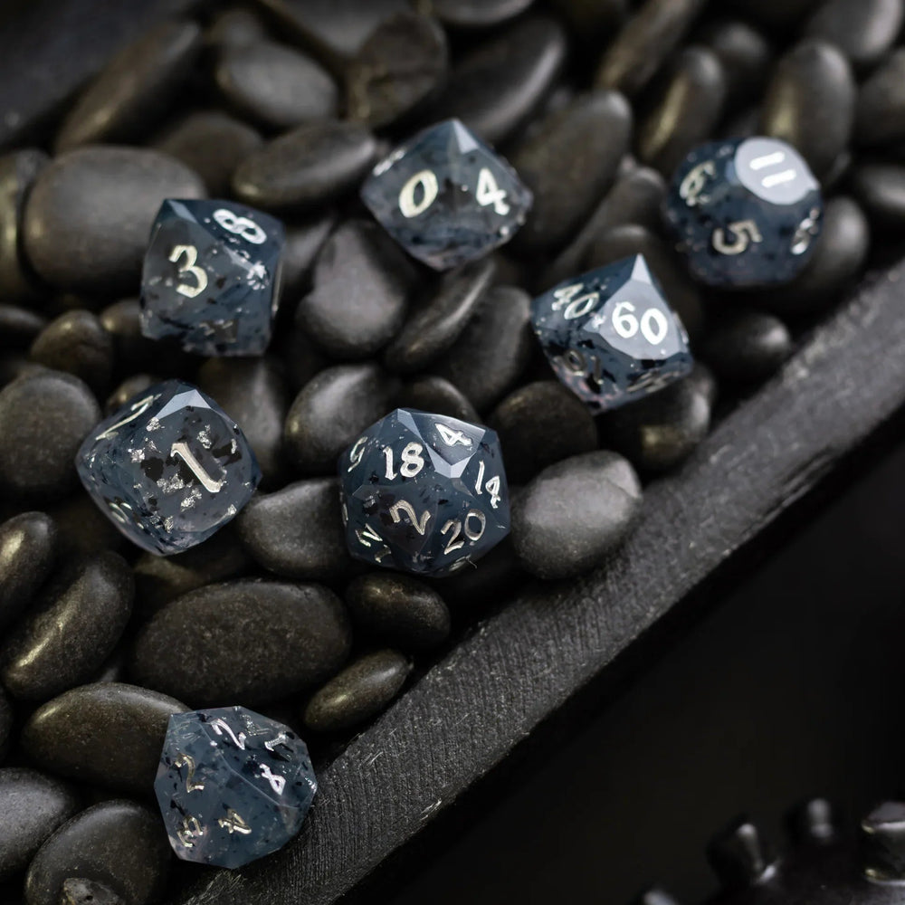 Dwarf Cut Smoky Midnight Handmade Resin DND Dice Set (ONLINE ORDER ONLY)