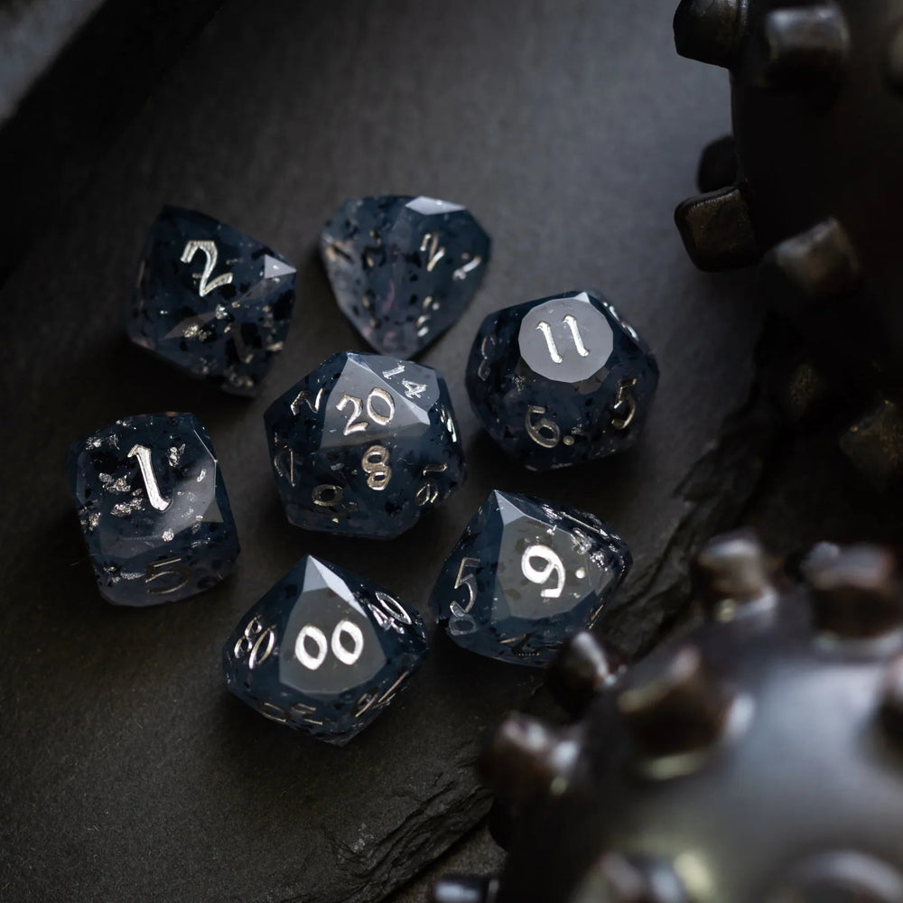 Dwarf Cut Smoky Midnight Handmade Resin DND Dice Set (ONLINE ORDER ONLY)