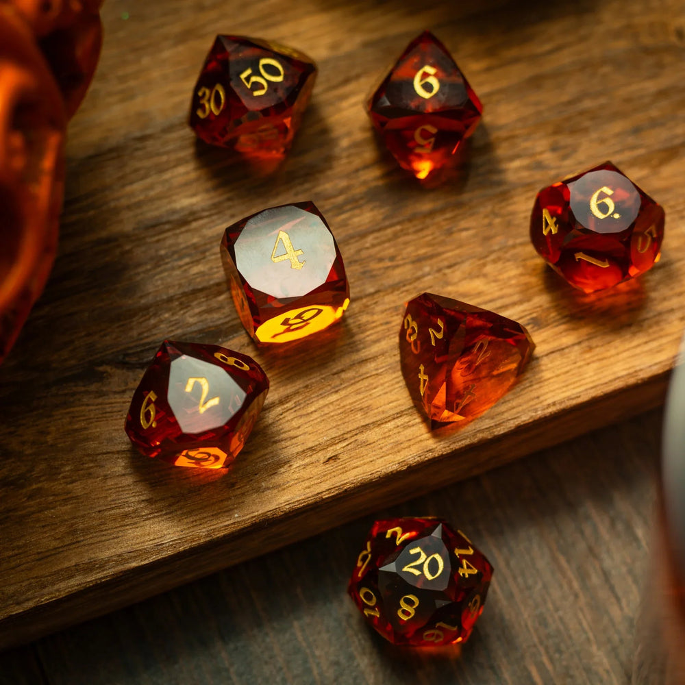 Dwarf Cut Gold Gemstone Glass Premium DND Dice Set (ONLINE ORDER ONLY)
