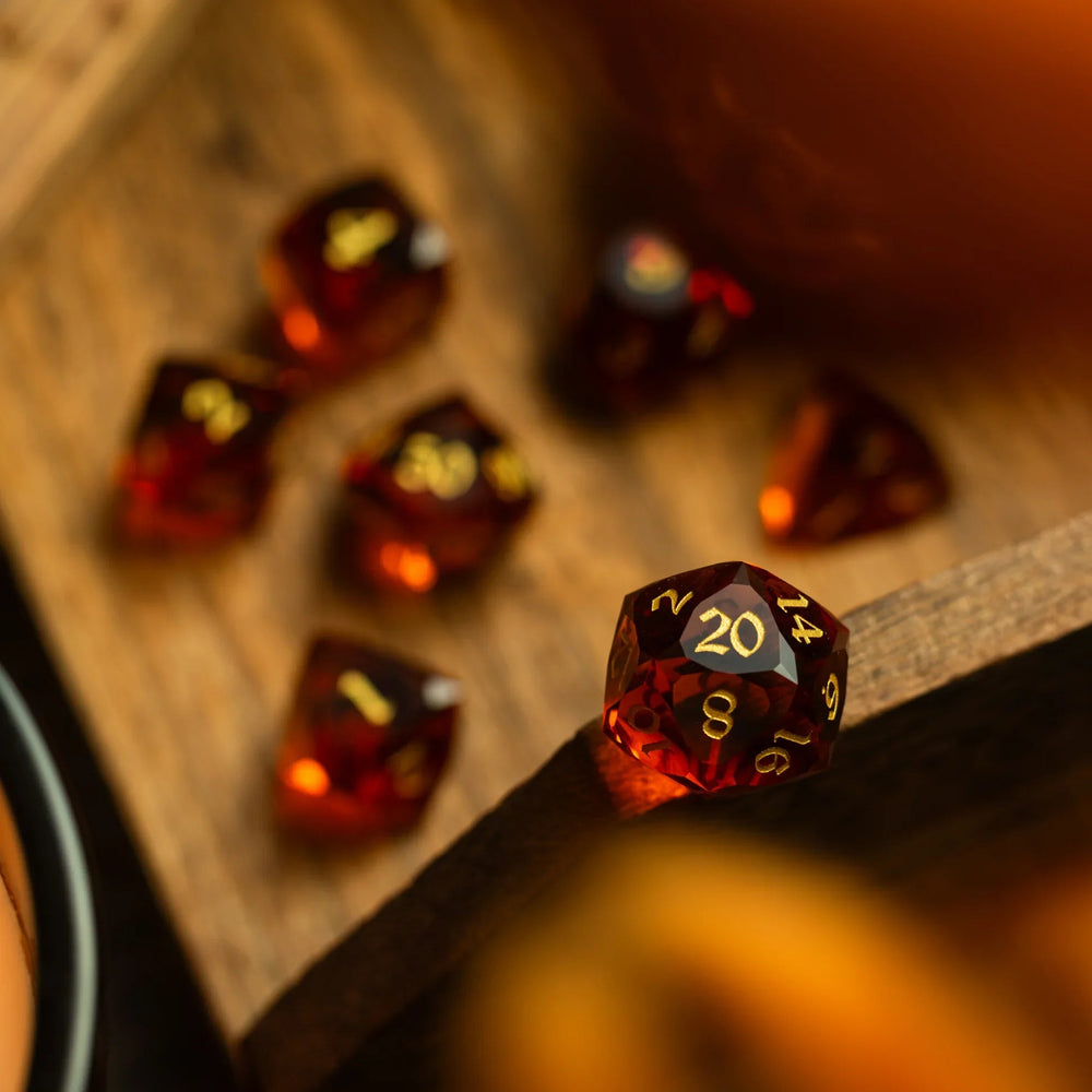 Dwarf Cut Gold Gemstone Glass Premium DND Dice Set (ONLINE ORDER ONLY)