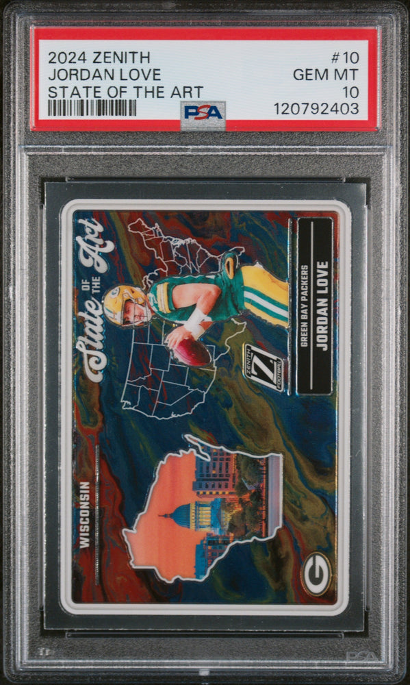 Graded 2024 Panini Zenith Jordan Love #10 State of the Art Football Card PSA 10 Gem Mint (ONLINE ORDER ONLY)