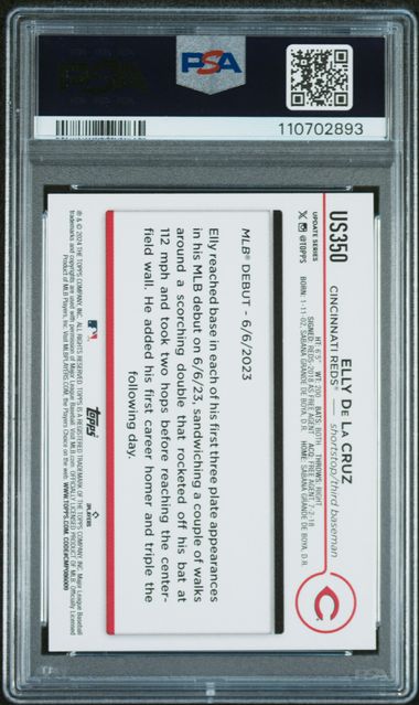 Graded 2024 Topps Update Elly De La Cruz #US350 Rookie RC Baseball Card PSA 10 Gem Mint (ONLINE ORDER ONLY)