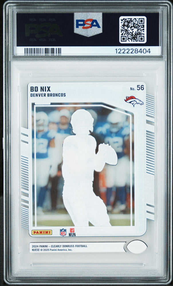 Graded 2024 Panini Clearly Donruss Bo Nix #56 Rookie RC Football Card PSA 8 Near Mint (ONLINE ORDER ONLY)