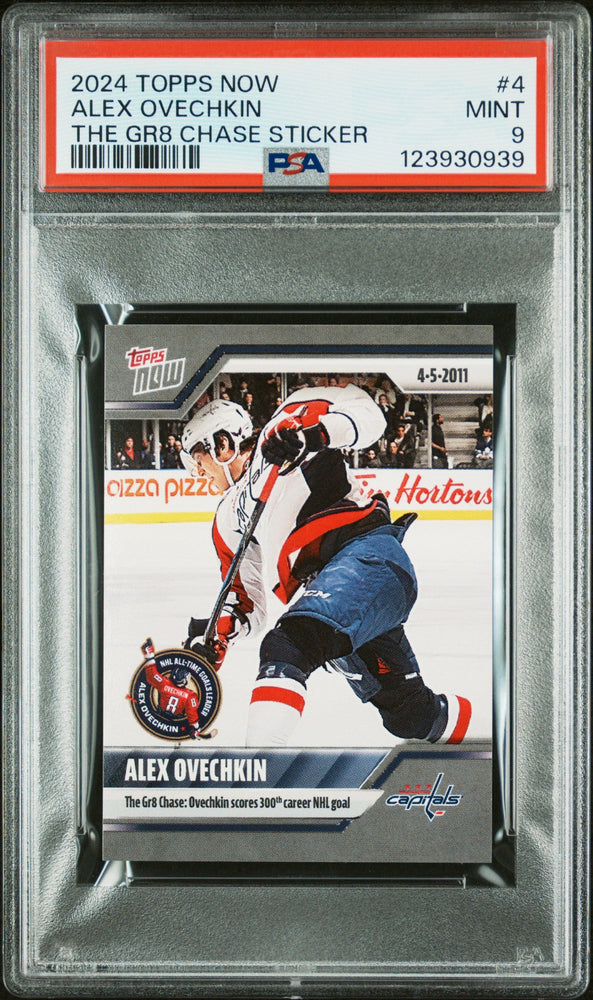 Graded 2024 Topps Now Alex Ovechkin #4 The GR8 Chase Sticker Hockey Card PSA 9 Mint (ONLINE ORDER ONLY)
