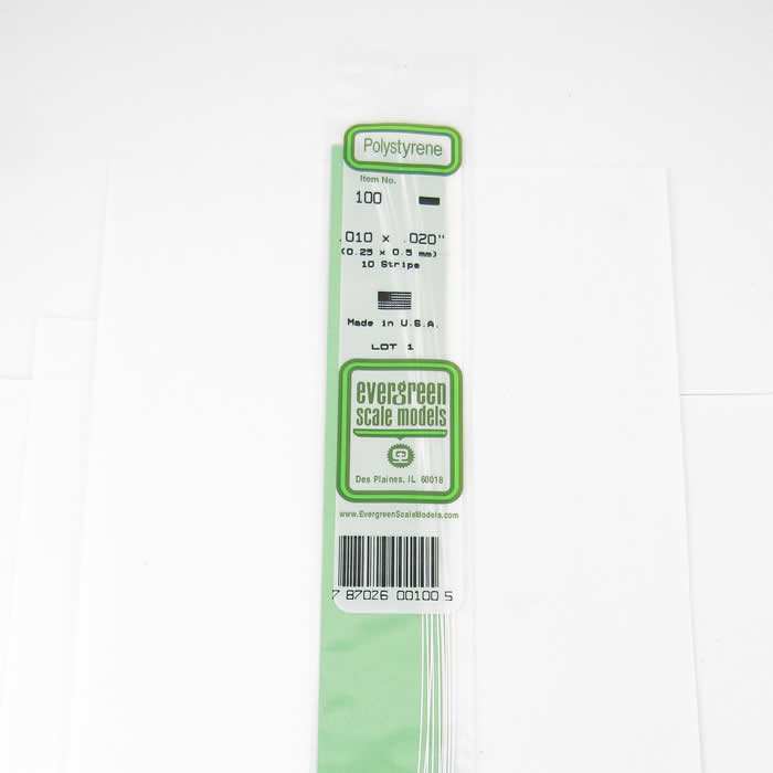 EVG100 White Dimensional Styrene Plastic Strips .010 x .020 x 14in (10) (ONLINE ORDER ONLY)
