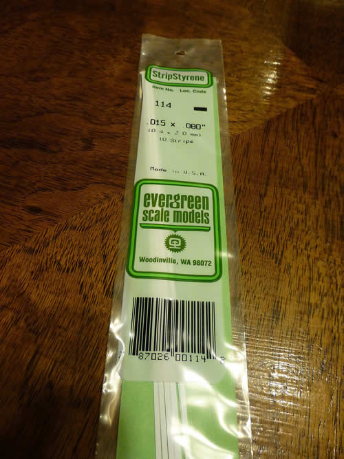 EVG114 White Dimensional Styrene Plastic Strips .015 x .080 x 14in (10) (ONLINE ORDER ONLY)