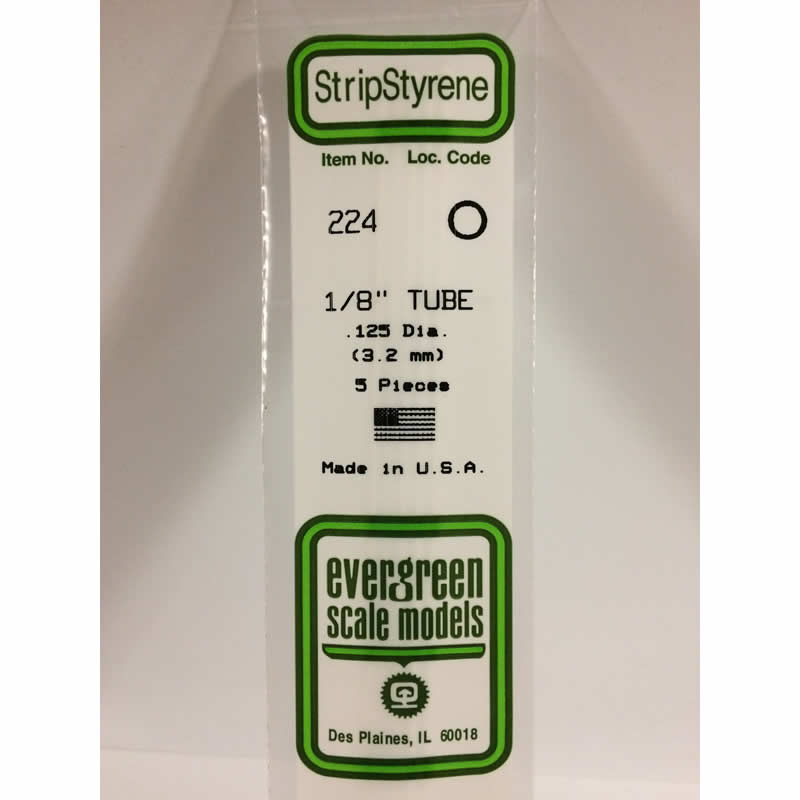 EVG224 Round White Tube .125x14in 5 pc. Evergreen Scale Models (ONLINE ORDER ONLY)