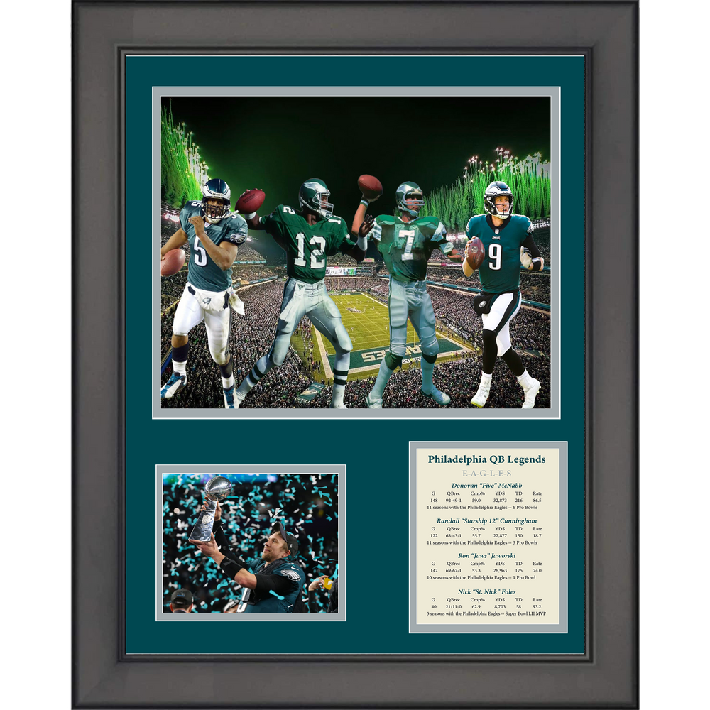 Framed Philadelphia Eagles QB Legends McNabb, Cunningham, Jaworski & Foles 11"x14" Football Three Photo Collage (ONLINE ORDER ONLY)