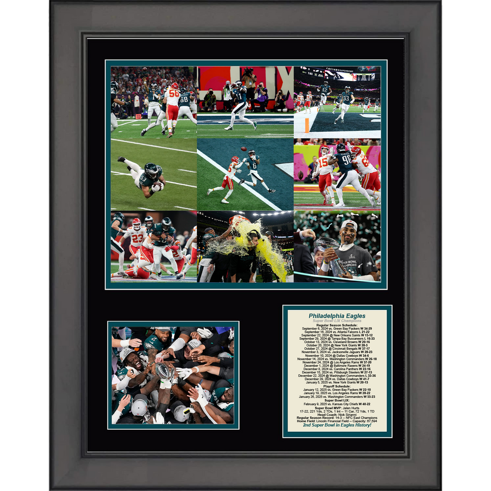 Framed Philadelphia Eagles Super Bowl LIX 59 Champions Football 11"x14" Three Photo Collage (ONLINE ORDER ONLY)