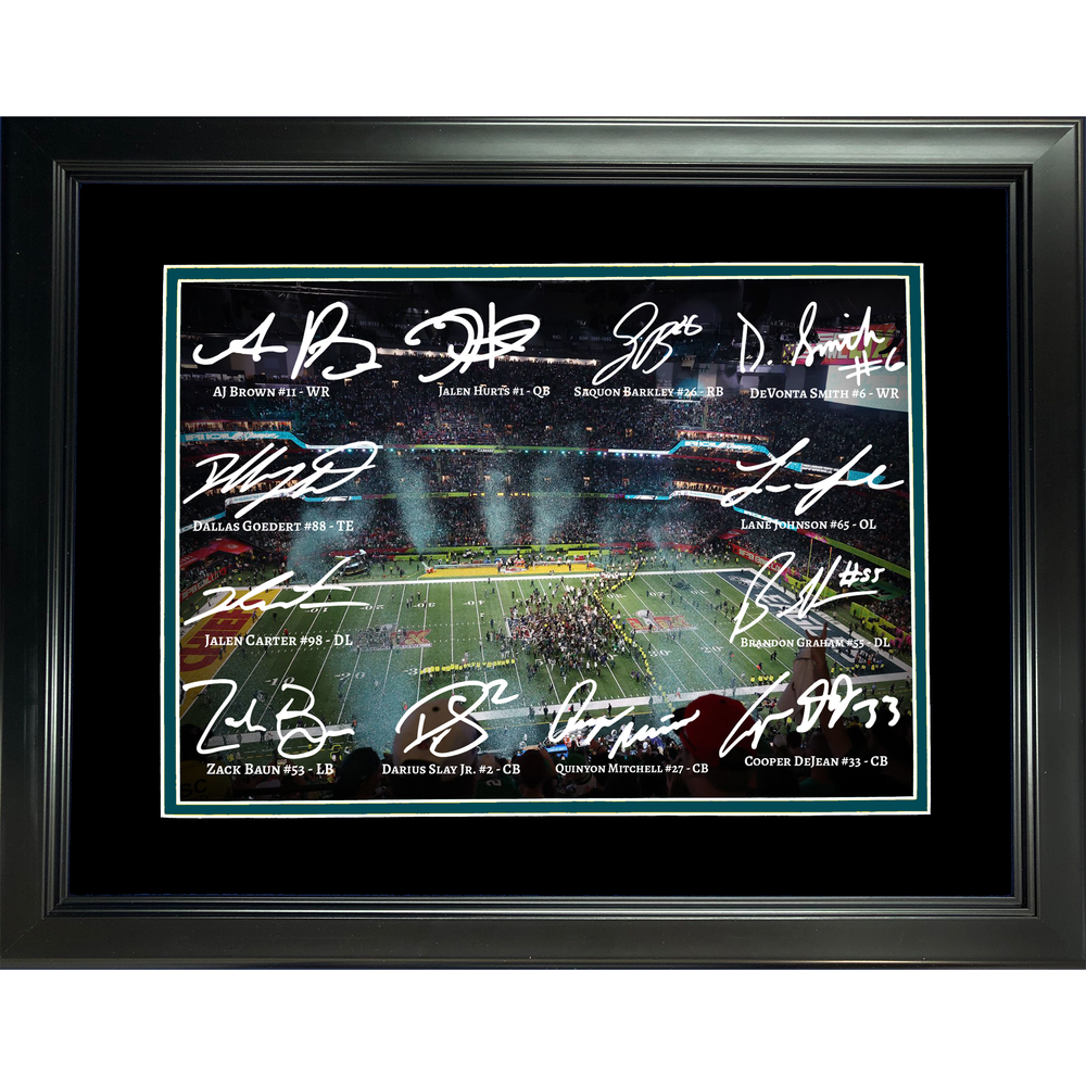 Framed Philadelphia Eagles Super Bowl LIX 59 Champions Facsimile Signature Team Signed Auto 11"x14" Football Photo (ONLINE ORDER ONLY)