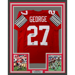Framed Facsimile Autographed Eddie George 35x39 Ohio State Red Reprint Laser Auto College Football Jersey (ONLINE ORDER ONLY)