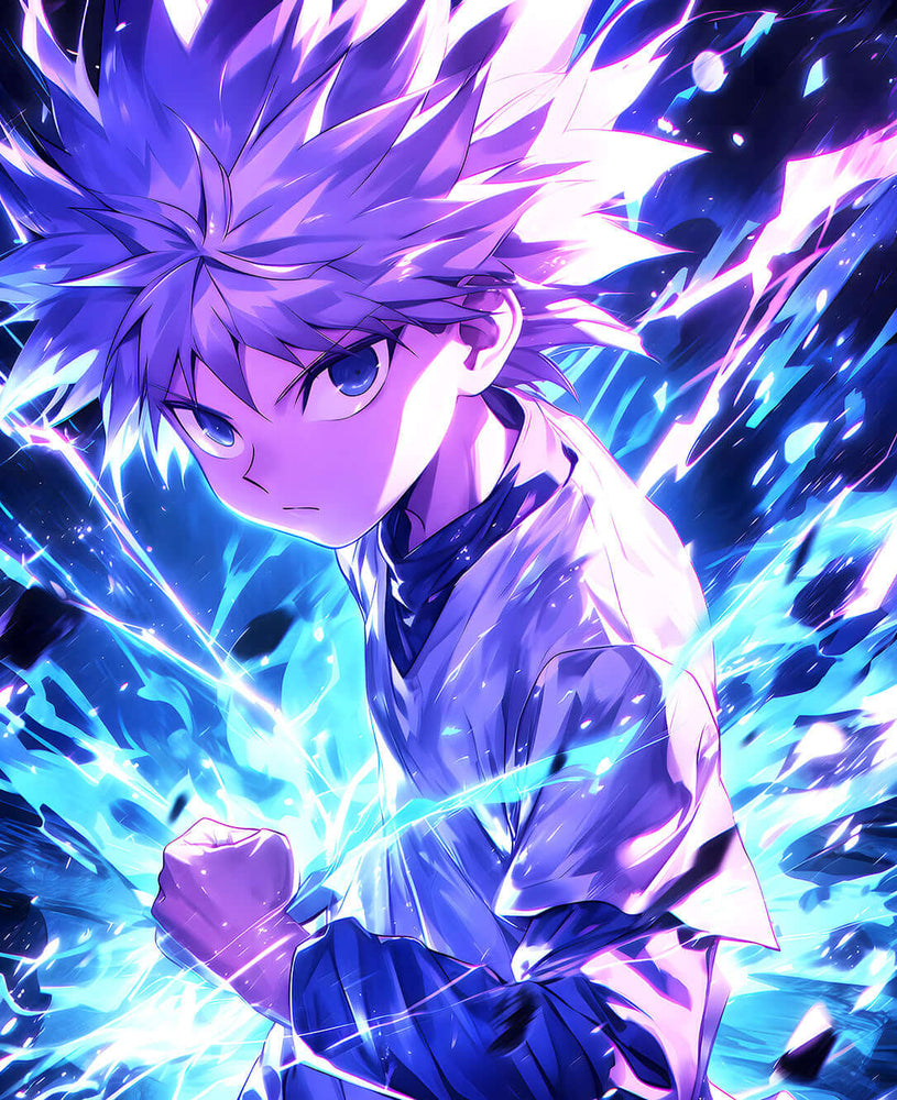 Electric Aura Fighter: Killua-Inspired Digital Artwork (ONLINE ORDER ONLY)