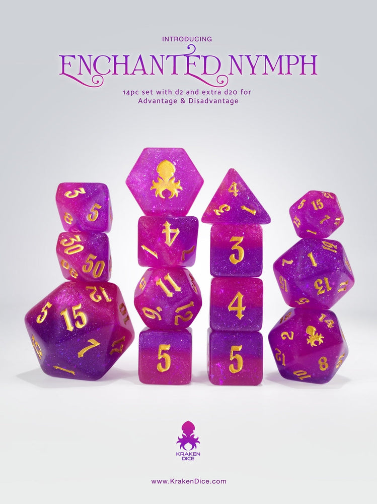 Enchanted Nymph 14 pc - Limited Run - Gold Ink Dice Set (ONLINE ORDER ONLY)