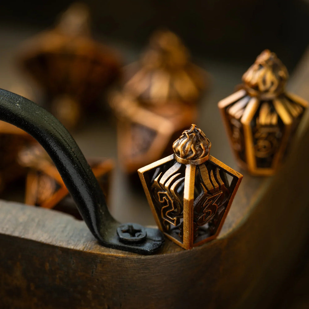 Eternal Flame Copper Hollow Metal DND Dice Set (ONLINE ORDER ONLY)