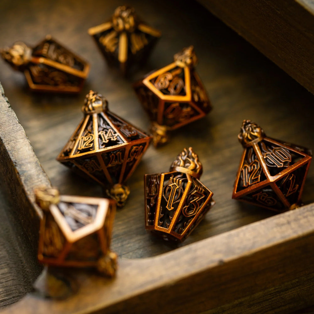 Eternal Flame Copper Hollow Metal DND Dice Set (ONLINE ORDER ONLY)
