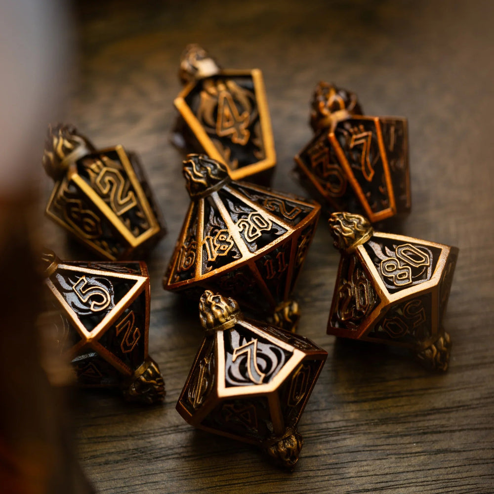 Eternal Flame Copper Hollow Metal DND Dice Set (ONLINE ORDER ONLY)