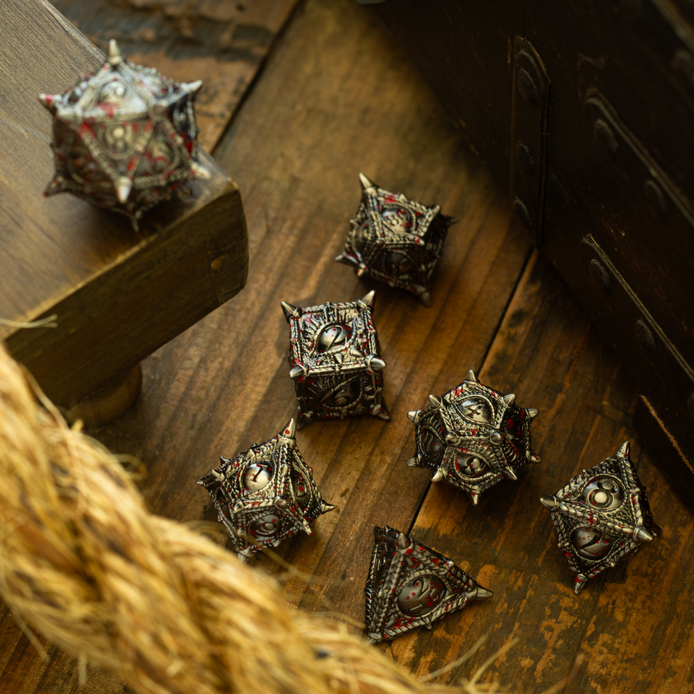 Everwatch Bloodstained Silver Metal DND Dice Set (ONLINE ORDER ONLY)