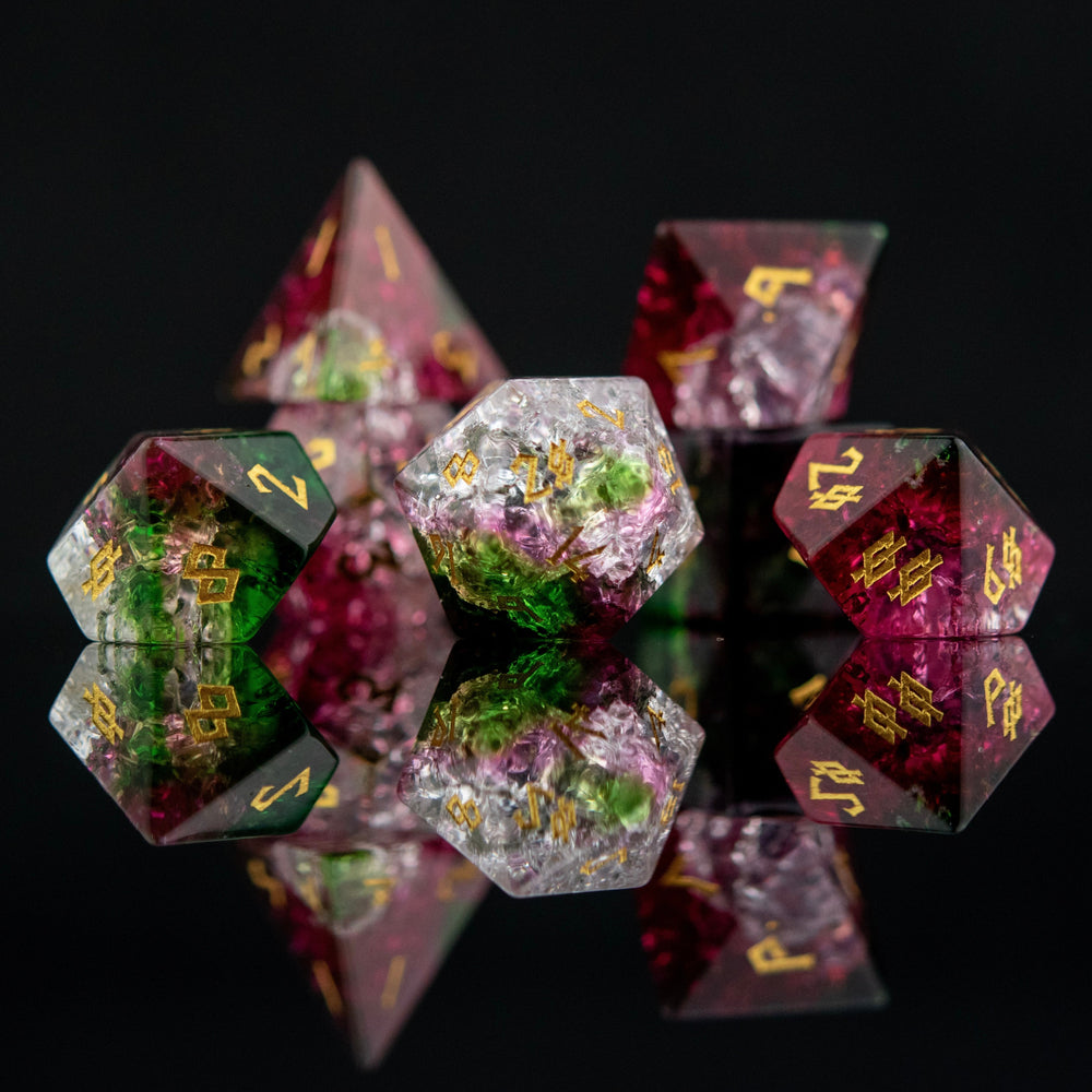 Watermelon Shattered Glass Dice Set (ONLINE ORDER ONLY)