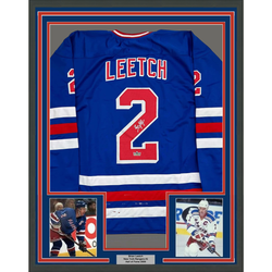 Framed Facsimile Autographed Brian Leetch 35x39 New York Blue Reprint Laser Auto Hockey Jersey (ONLINE ORDER ONLY)