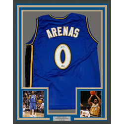 Framed Facsimile Autographed Gilbert Arenas 35x39 Washington Blue Reprint Laser Auto Basketball Jersey (ONLINE ORDER ONLY)