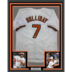 Framed Facsimile Autographed Jackson Holliday 35x39 Baltimore White Reprint Laser Auto Baseball Jersey (ONLINE ORDER ONLY)