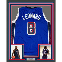 Framed Facsimile Autographed Kawhi Leonard 35x39 2024 United States Team USA Blue Reprint Laser Auto Basketball Jersey (ONLINE ORDER ONLY)