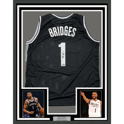 Framed Facsimile Autographed Mikal Bridges 35x39 Brooklyn Black Reprint Laser Auto Basketball Jersey (ONLINE ORDER ONLY)