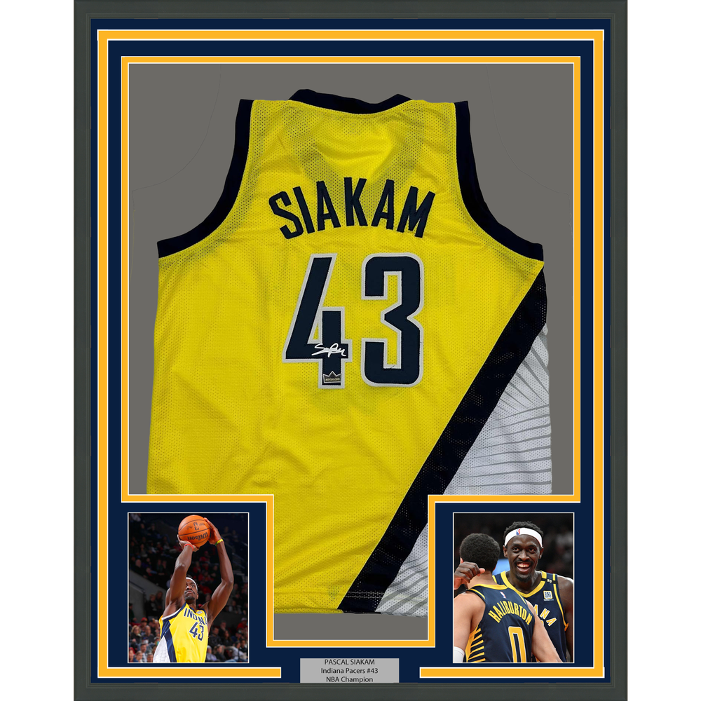 Framed Facsimile Autographed Pascal Siakam 35x39 Indiana Yellow Reprint Laser Auto Basketball Jersey (ONLINE ORDER ONLY)